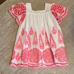 Halabaloo White Dress with Pink Embroidered Details - Kids Casual